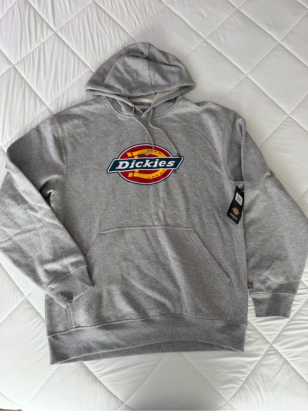 Dickies Men's Gray Crewneck Hoodie with Red & Yellow Logo